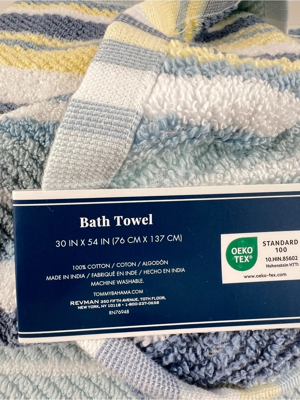 Tommy Bahama Bath Towels Ocean Bay Stripe Blue Yellow White Soft Cotton 2 Pc NEW